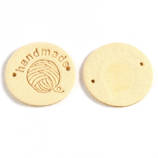 Picture of Microfiber Label Tags Ball of yarn Yellow Round Pattern " Handmade " Faux Suede 25mm , 20 PCs