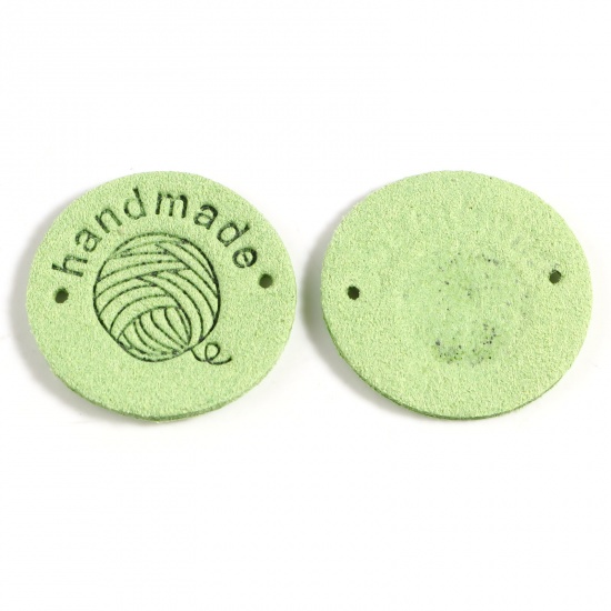 Picture of Microfiber Label Tags Ball of yarn Green Round Pattern " Handmade " Faux Suede 25mm , 20 PCs