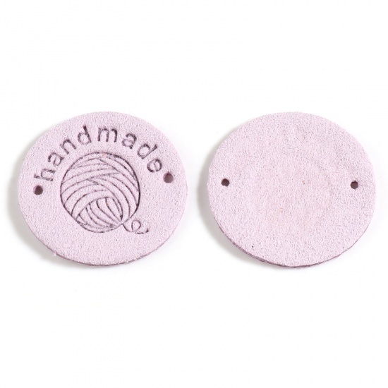 Picture of Microfiber Label Tags Ball of yarn Mauve Round Pattern " Handmade " Faux Suede 25mm , 20 PCs