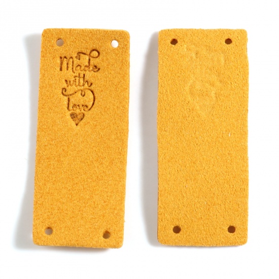 Picture of Microfiber Label Tags Rectangle Ginger Heart Pattern " Made With Love " Faux Suede 50mm x 20mm , 10 PCs