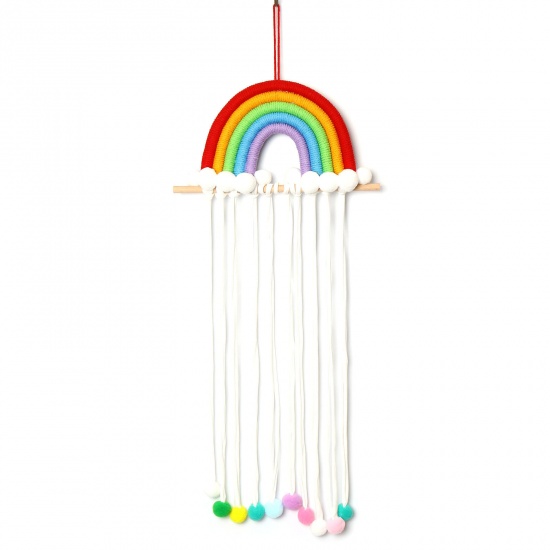 Picture of Wood & Polyester Weather Collection Hair Holder Clip Organizer Wall Hanging Decoration Hair Clips Hanger For Baby Girls Room Multicolor Rainbow 73cm, 1 Piece