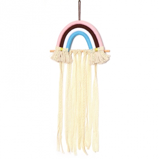 Picture of Wood & Polyester Weather Collection Hair Holder Clip Organizer Wall Hanging Decoration Hair Clips Hanger For Baby Girls Room Multicolor Rainbow 65cm, 1 Piece