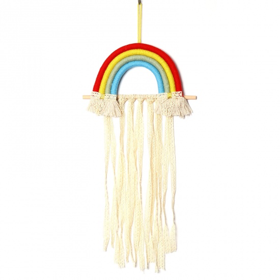 Picture of Wood & Polyester Weather Collection Hair Holder Clip Organizer Wall Hanging Decoration Hair Clips Hanger For Baby Girls Room Multicolor Rainbow 65cm, 1 Piece