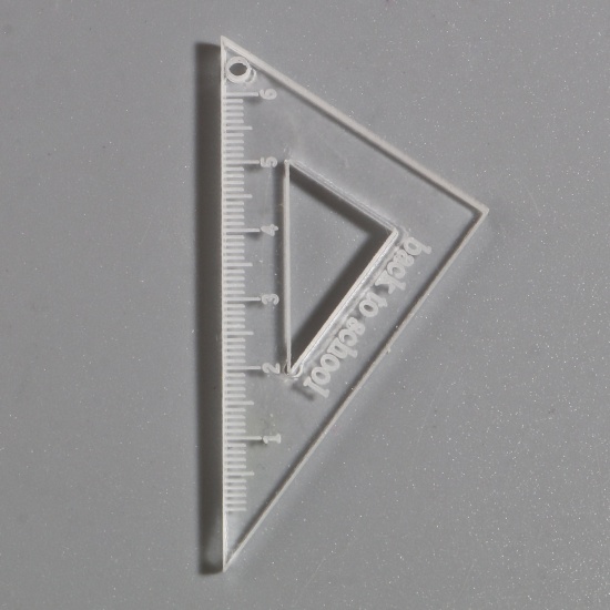 Picture of Acrylic College Jewelry Pendants Ruler Translucent Triangle 4.2cm x 3.1cm, 5 PCs