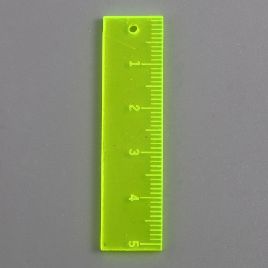 Picture of Acrylic College Jewelry Pendants Ruler Neon Yellow 5.2cm x 1.3cm, 5 PCs