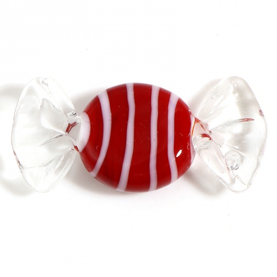 Immagine di Vetro Perline Caramella Rosso Scuro Striscia Circa 3cm x 1.3cm, Foro: Circa 1mm, 2 Pz