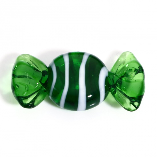 Immagine di Vetro Perline Caramella Nero & Verde Striscia Circa 3cm x 1.3cm, Foro: Circa 1mm, 2 Pz
