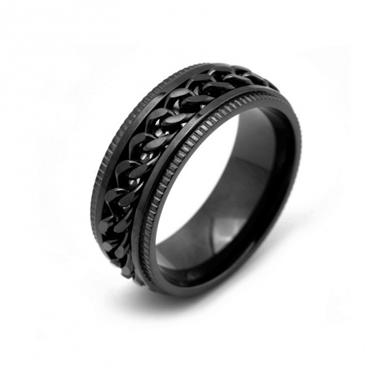 Picture of Stainless Steel Unadjustable Spinner Rings Fidget Ring Stress Relieving Anxiety Ring Black Rotatable 17.3mm(US Size 7), 1 Piece