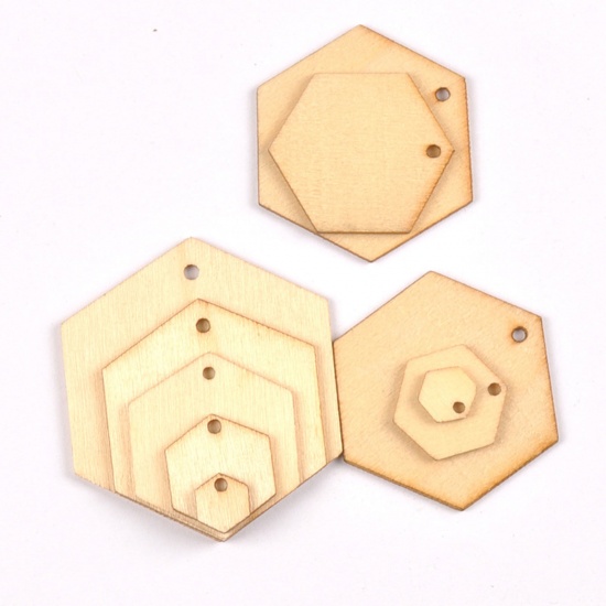 Picture of Wood DIY Handmade Craft Materials Hanging Accessories Set Natural Hexagon 20mm, 1 Packet ( 50PCs/Packet)
