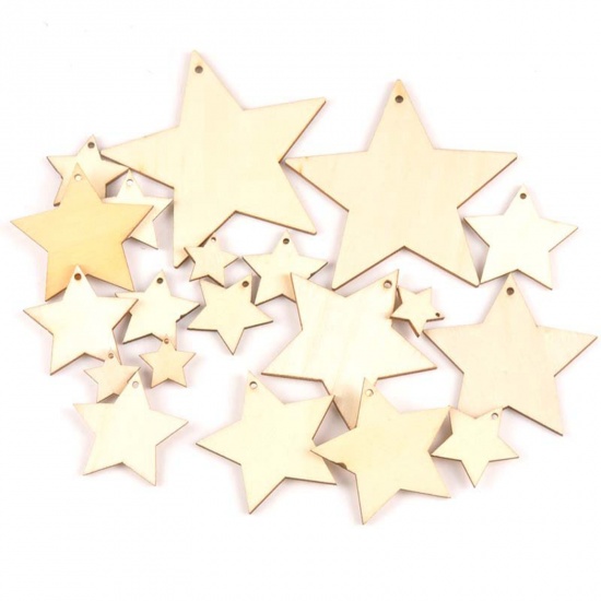 Picture of Wood DIY Handmade Craft Materials Hanging Accessories Set Natural Pentagram Star 20mm, 1 Packet ( 50PCs/Packet)