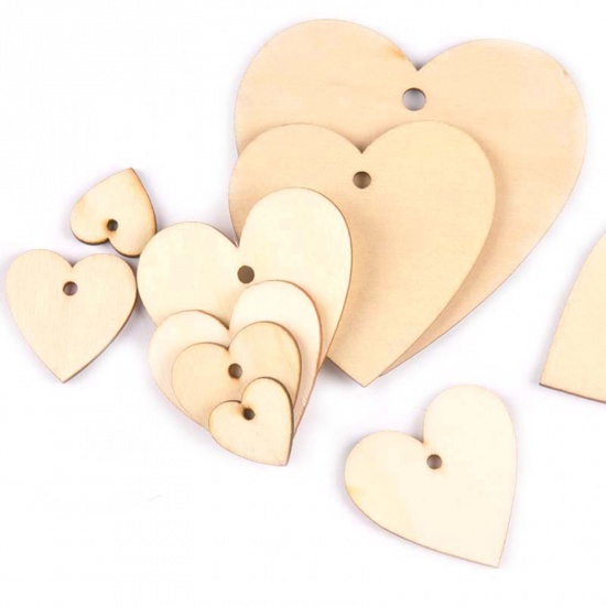 Picture of Wood DIY Handmade Craft Materials Hanging Accessories Set Natural Heart 20mm, 1 Packet ( 50PCs/Packet)