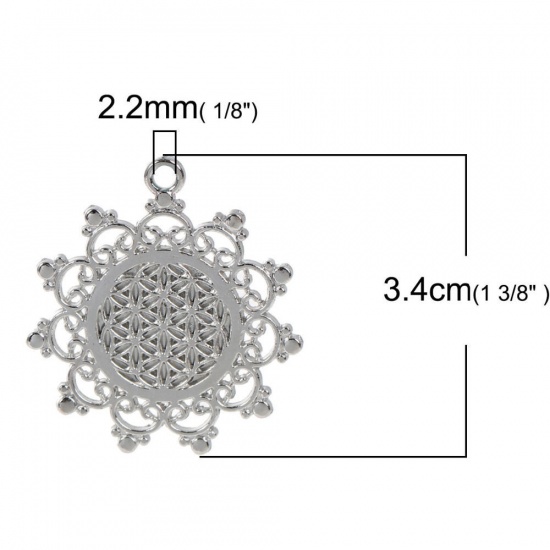 Picture of Zinc Based Alloy Flower Of Life Pendants Gold Plated Hollow Carved 34mm(1 3/8") x 30mm(1 1/8"), 10 PCs