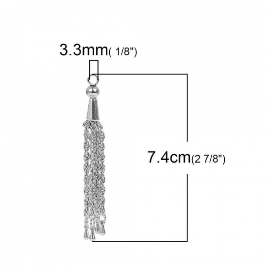 亜鉛合金+合金 タッセル  ペンダント 銀古美 ドロップ彫刻 74mmx 6mm、 5 個 の画像