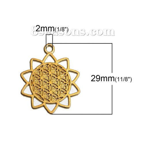 Picture of Zinc Based Alloy Flower Of Life Charms Pendants Gold Plated Hollow Carved 29mm(1 1/8") x 25mm(1"), 5 PCs