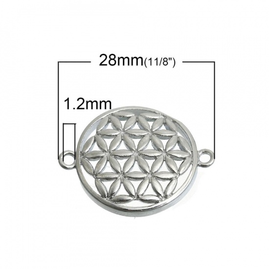 Picture of Brass Flower Of Life Connectors Findings Round Gold Plated Pattern Hollow Carved 21mm( 7/8") x 16mm( 5/8"), 2 PCs                                                                                                                                             