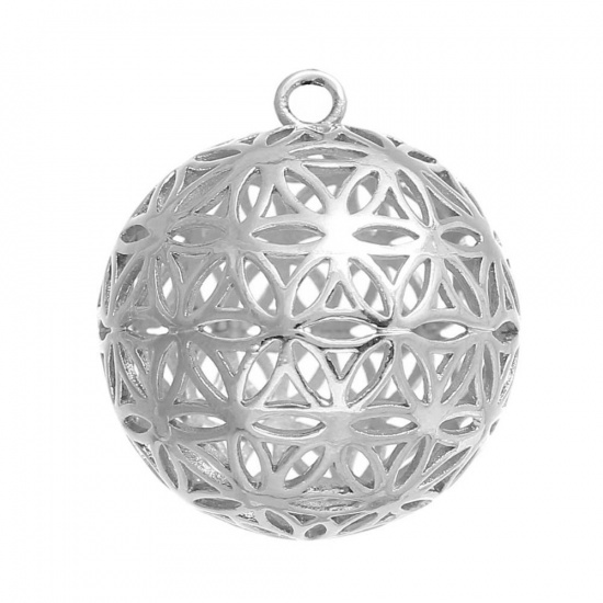 Picture of Brass Flower Of Life Charms Pendants Round Gold Plated Hollow Carved 28mm(1 1/8") x 25mm(1"), 1 Piece                                                                                                                                                         