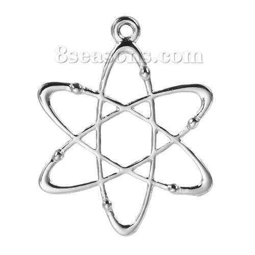 Picture of Zinc Based Alloy Atom Chemistry Science Pendants Silver Tone 33mm(1 2/8") x 26mm(1"), 10 PCs