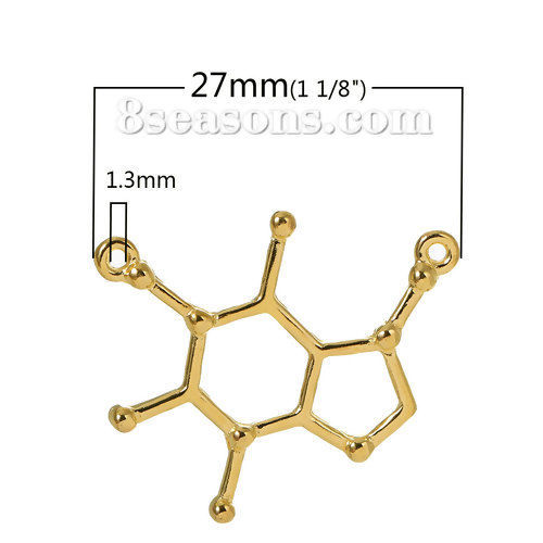 Bild von Zinklegierung Verbinder Koffein Molekülchemie Vergoldet 27mm x 23mm, 10 Stücke
