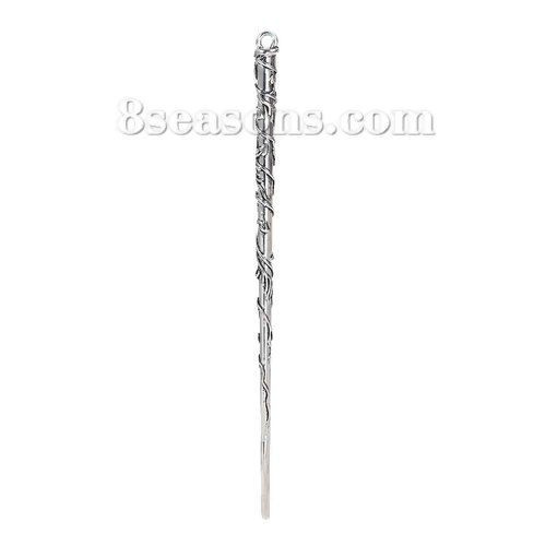 亜鉛合金 チャーム ペンダント 魔法の杖 銀古美 12.6cmx 0.6cm、 3 個 の画像