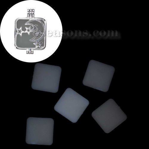 Picture of Acrylic White Glow In The Dark Dome Seals Cabochon Square 26mm(1") x 26mm(1"), 1 Piece