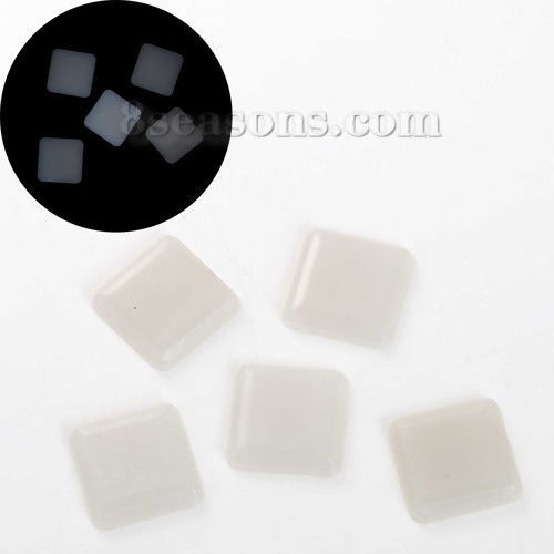 Picture of Acrylic White Glow In The Dark Dome Seals Cabochon Square 26mm(1") x 26mm(1"), 1 Piece