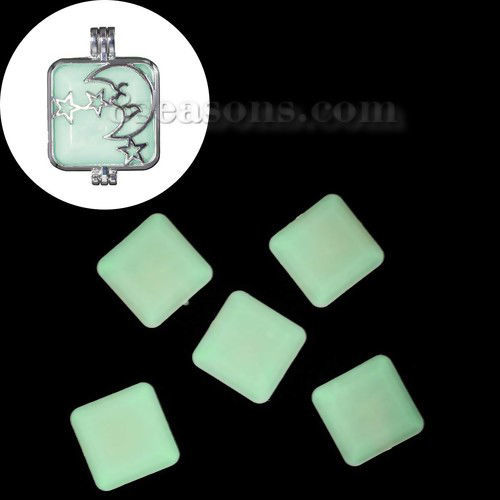 Picture of Acrylic Yellow Glow In The Dark Dome Seals Cabochon Square 26mm(1") x 26mm(1"), 1 Piece