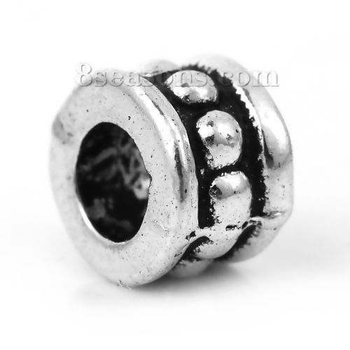 Picture of Zinc Based Alloy Spacer Beads Cylinder Antique Silver Color About 6mm x 4mm, 100 PCs