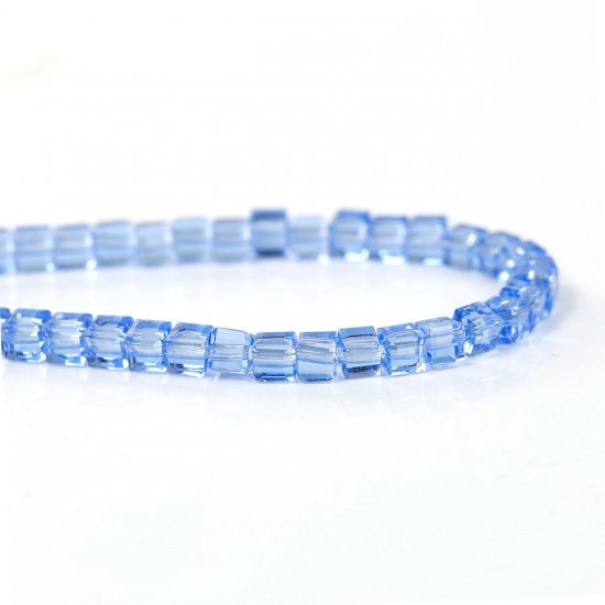 Picture of Glass Loose Beads Square Light Blue Transparent Faceted About 3mm x 3mm, Hole: Approx 0.8mm, 28.8cm long, 1 Piece (Approx 100 PCs/Strand)