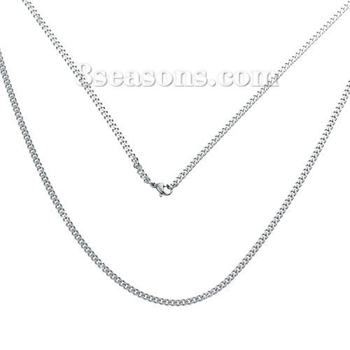 Picture of 304 Stainless Steel Jewelry Chain Necklace Silver Tone Link Curb Chain 61.5cm(24 2/8") long, Chain Size: 4x2.7mm(1/8"x1/8"), 1 Piece