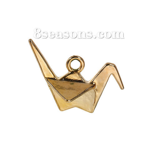 Picture of Zinc Based Alloy 3D Charms Origami Crane Gold Plated 27mm(1 1/8") x 20mm( 6/8"), 20 PCs