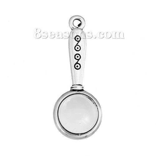 Picture of Zinc Based Alloy Charms Pendants Magnifying Glass With Clear Glass Antique Silver Color Pattern Carved 32mm(1 2/8") x 12mm( 4/8"), 10 PCs