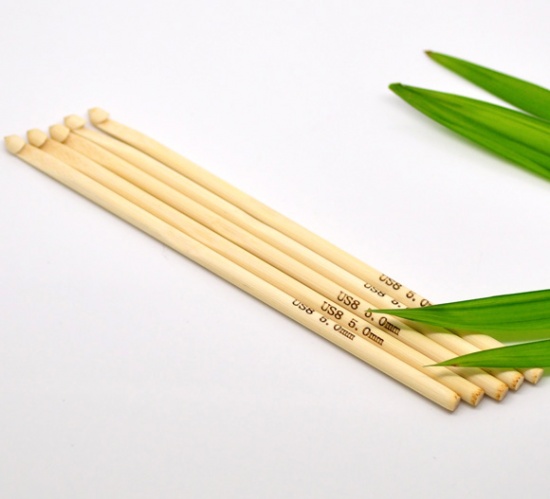 Image de (US8 5.0mm) Aiguilles à Crochet en Bambou Couleur Naturelle 15cm Long, 5 Pcs