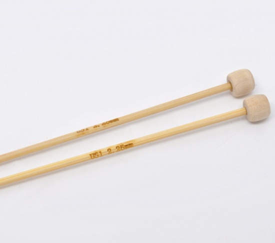 Picture of (US1 2.25mm) Bamboo Single Pointed Knitting Needles Natural 23cm(9") long, 1 Set ( 2 PCs/Set)