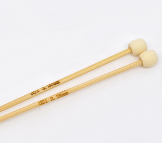 Picture of (US1 2.25mm) Bamboo Single Pointed Knitting Needles Natural 34cm(13 3/8") long, 1 Set ( 2 PCs/Set)