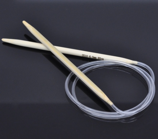 Imagen de (US10 6.0mm) Bambú Circular Agujas de tejer Natural 80cm longitud, 1 Par
