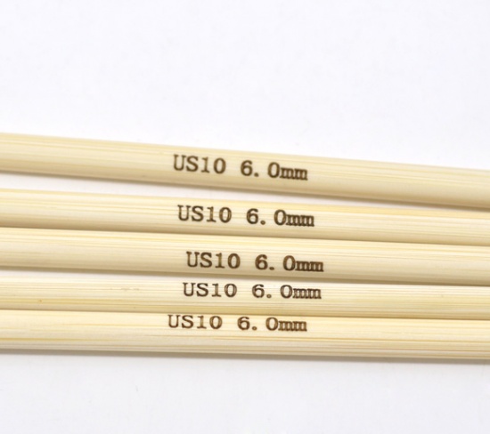 Bild von (US10 6.0mm) Bambus Stricknadel mit Doppelte Öse Naturfarben 20cm lang, 1 Set ( 5 Stück/Set)