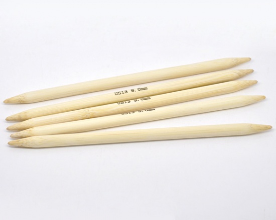 (US13 9.0mm) 竹 ダブルポイント 編み針 ナチュラル 20cm 長さ、 1 セット ( 5 個/セット) の画像