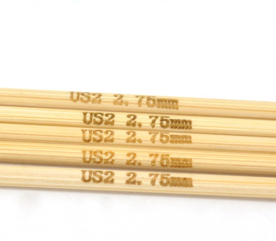 Bild von (US2 2.75mm) Bambus Stricknadel mit Doppelte Öse Naturfarben 20cm lang, 1 Set ( 5 Stück/Set)