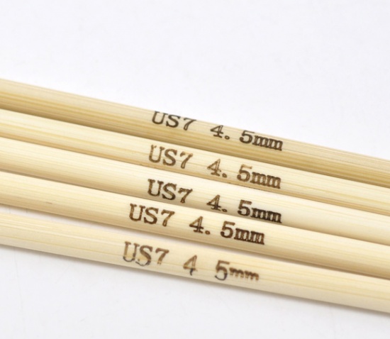 Bild von (US7 4.5mm) Bambus Stricknadel mit Doppelte Öse Naturfarben 20cm lang, 1 Set ( 5 Stück/Set)