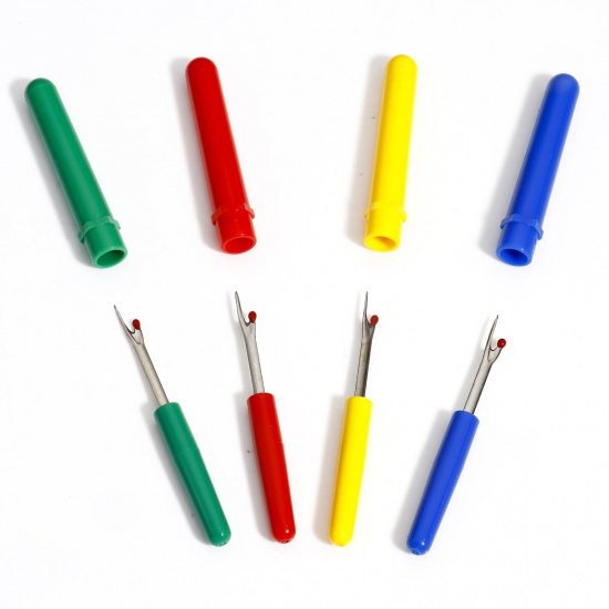 Picture of 20 PCs Seam Ripper Thread Remover Handmade Sewing Tools Silver Tone At Random Mixed Color 8cm x 1cm