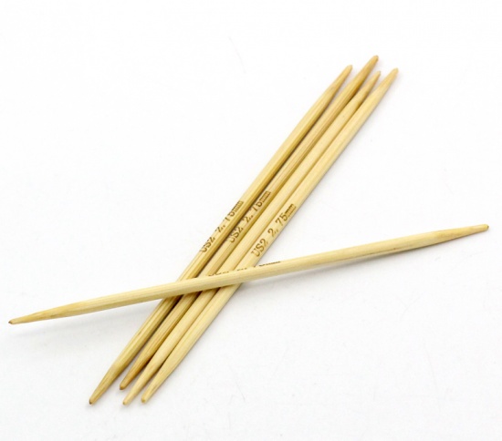 Image de (US2 2.75mm) Aiguilles à Tricoter Double Point en Bambou Couleur Naturelle 10cm Long, 1 Kit ( 5 Pcs/Kit)