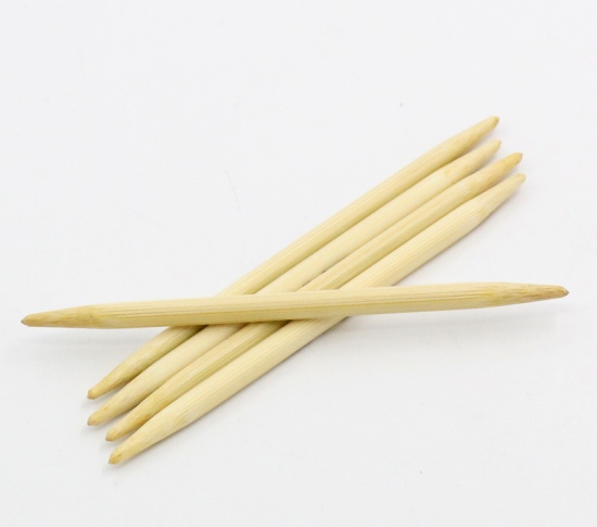 Image de (US8 5.0mm) Aiguilles à Tricoter Double Point en Bambou Couleur Naturelle 10cm Long, 1 Kit ( 5 Pcs/Kit)