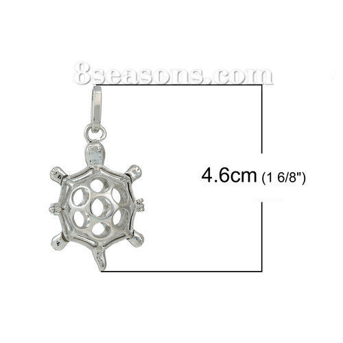 Picture of Ocean Jewelry Copper Mexican Angel Caller Bola Harmony Ball Wish Box Pendants Tortoise Silver Tone Carved Hollow Can Open (Fit Bead Size: 16mm) 46mm(1 6/8") x 23mm( 7/8"), 1 Piece
