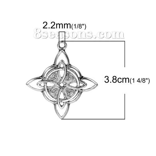 Picture of Zinc Based Alloy Pendants Rhombus Antique Silver Color Celtic Knot Carved 3.8cm(1 4/8") x 3.4cm(1 3/8"), 5 PCs