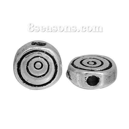 Picture of Zinc Based Alloy Spacer Beads Round Antique Silver Color Circle Carved About 6mm Dia, Hole: Approx 1.4mm, 50 PCs