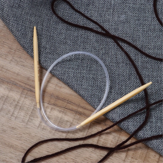 Immagine di (US9 5.5mm) Bambù Circolare Ferri da Maglia Naturale 9cm Lunghezza, 1 Paio