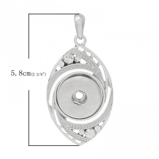 Immagine di Chunk a Scatto Gioielli Ciondoli Adatto a Chunk a Scatto Bottoni Foglia Tono Argento Con Strass Trasparente Strass 5.8cm x 29mm , Snap Charm Dimensione di Foro: 6.0mm, 1 Pz