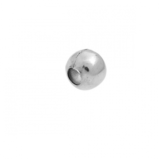 Picture of 304 Stainless Steel Spacer Beads Round Silver Tone Hollow About 4mm( 1/8") Dia, Hole:Approx 1.3mm, 100 PCs