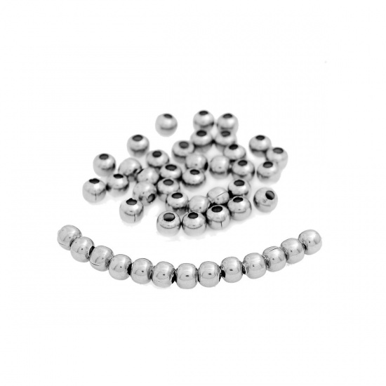 Picture of 304 Stainless Steel Spacer Beads Round Silver Tone Hollow About 4mm( 1/8") Dia, Hole:Approx 1.3mm, 100 PCs