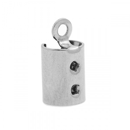 Embouts pour Cordons Cordon pour Collier Bracelet en Acier Inoxydable Colonne Argent Mat, Longueur: 11mm, Largeur: 5.5mm, 50 Pcs